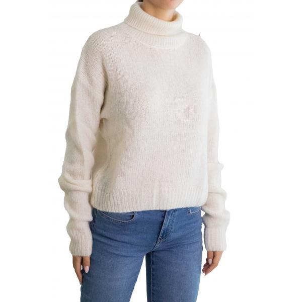 Maglione mohair tinta unita collo alto